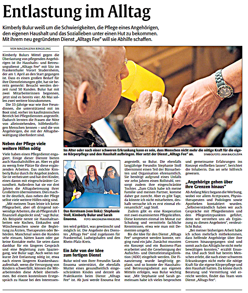 Zeitungsartikel: Entlastung im Alltag über die Alltags Fee